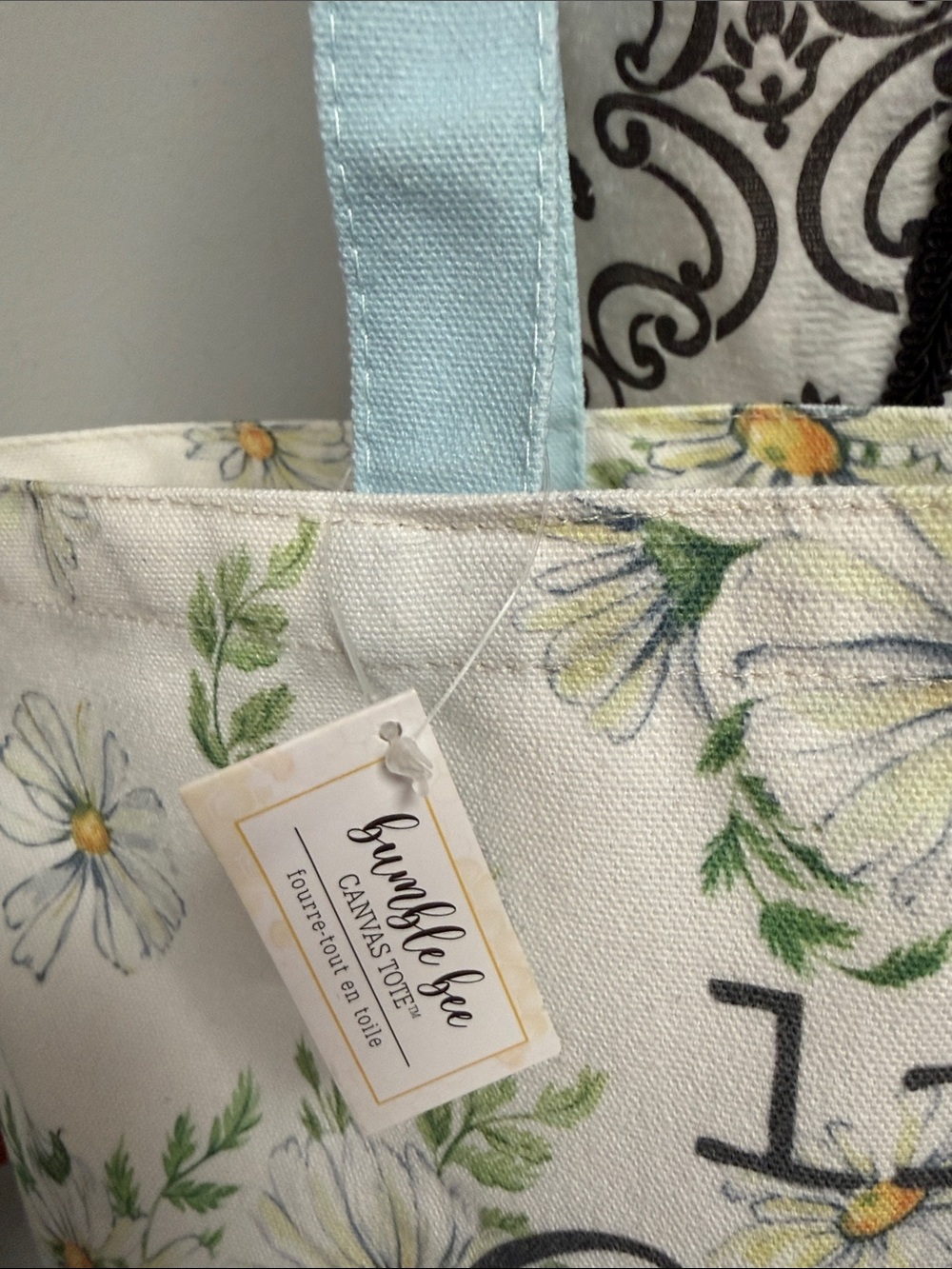 Life Is Sweet Floral Canvas Tote in Light Blue - Picture 2 of 4